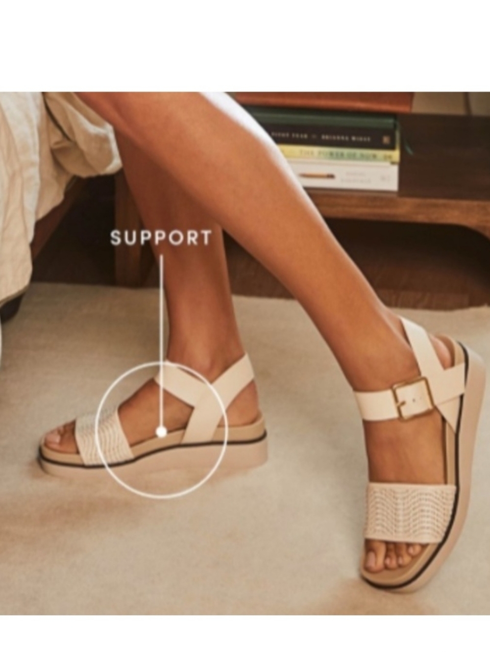 LifeStride Women's Gillian 2 Square Open Toe Platform Sandals Bone Size 8.5